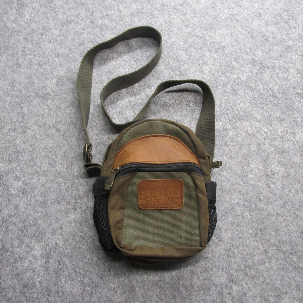 Hazel 4WD vintage green canvas and brown leather crossbody utility pouch